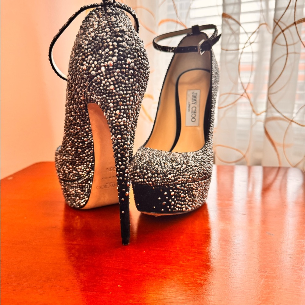 Jimmy Choo Glittering Black and Silver Jeweled Stilettos
